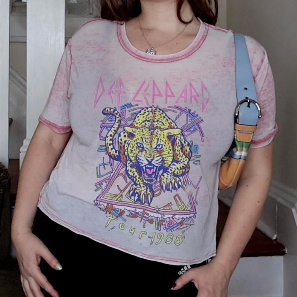 Def Leppard Burnout T Leopard Pink Sz XS Oversized Rockstar Band Tee 1988 Tour